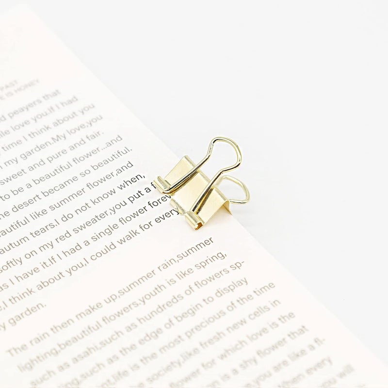 YCVIORING Gold Binder Clips, Mini Paper Clip, Small Paper Clamps 15mm (5/8 inch), 100 Pack Micro Size Office Clips for Home School and Business (Gold) - Image 2